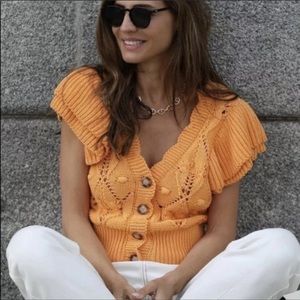 Zara Orange Ruffled Knit Vest